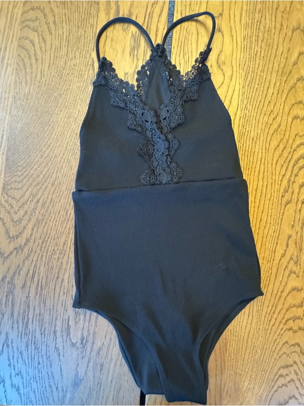 TOPSHOP Black Lace Trimmed Bodysuit One Piece Size 2 Lace RN 125149
